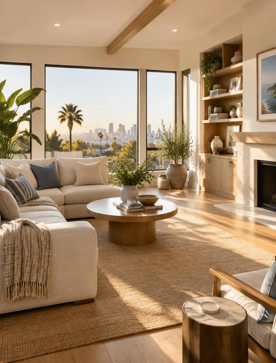 Warm, comfortable living room in a Los Angeles home