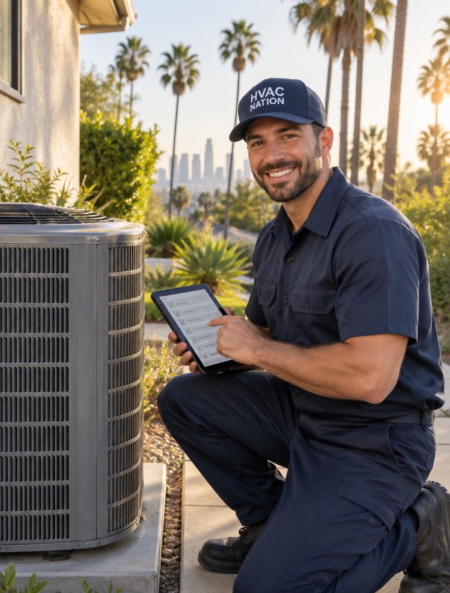 HVAC Nation technician inspecting a residential air conditioning system